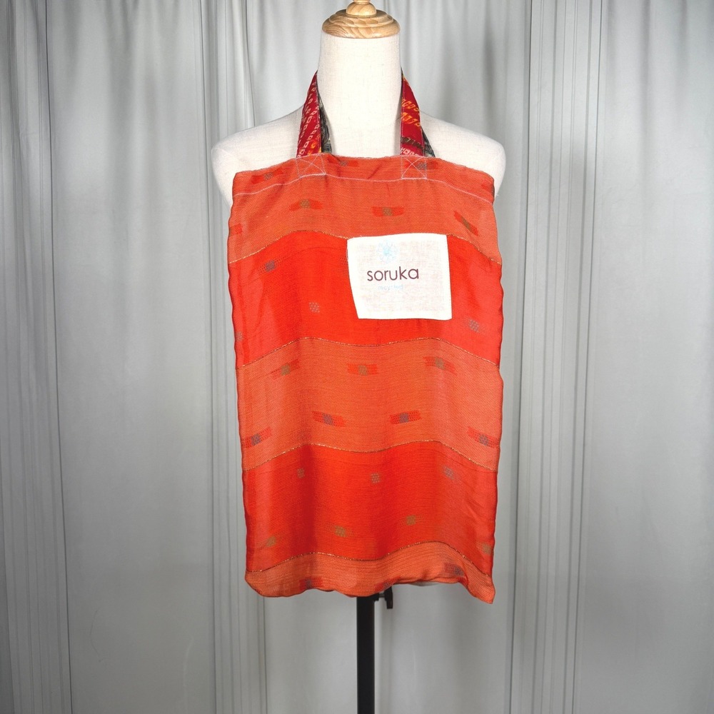 Soruka Recycled Sari Tote Bag One of a Kind Orange Red Boho Eclectic